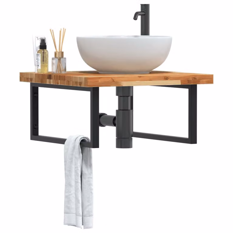vidaXL Ripiano a Parete per Lavabo in Accacia e Metallo, Nero e Marrone