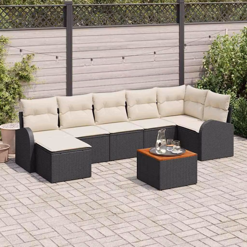 Maison Exclusive - Set da giardino composto da 8 pezzi. Divano e poltrone in rattan sintetico, colore nero e crema