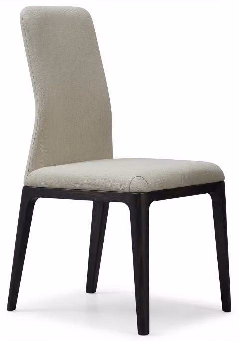 Sedia da cucina imbottita, color beige, schienale alto, design moderno, legno scuro