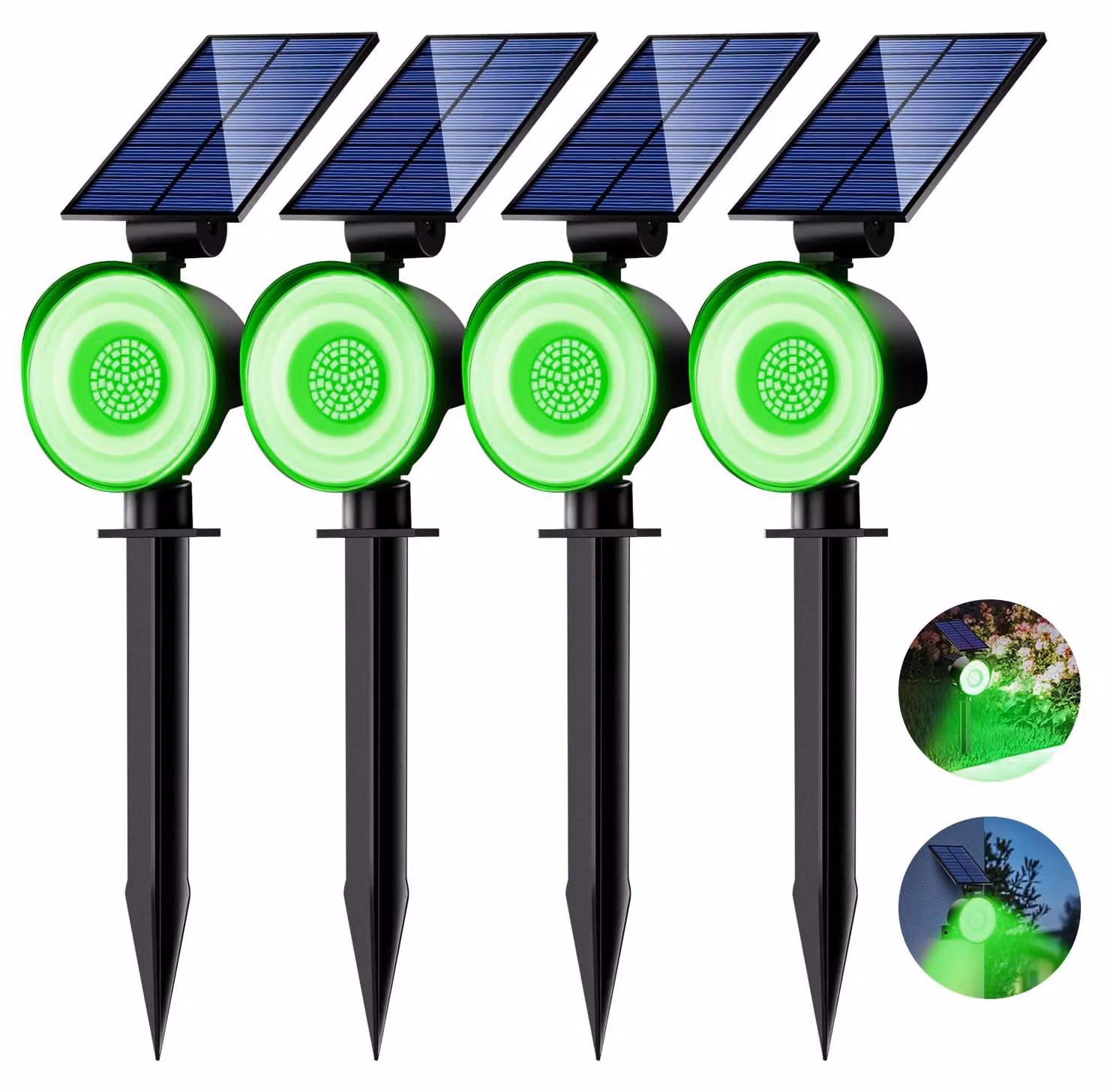 Set di 4 luci solari per esterni, con 53 LED, colore verde, grado di protezione IP65, 3 livelli di luminosità