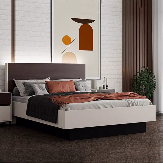 Letto Matrimoniale Kamak DMORA Bianco Crema L/P/H: 180 x 200 x 113 cm