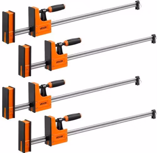 Set di 4 Morsetti a F VEVOR in Acciaio Inox Arancione con Impugnatura Ergonomica e Cuscinetti in Gomma per Lavorazione Legno e Metalli