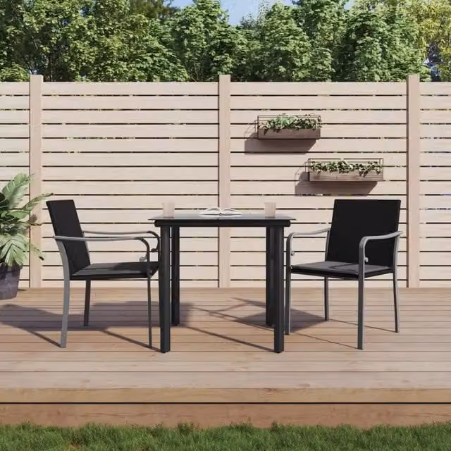 Set da giardino moderno vidaXL in polyrattan con tavolo in vetro e 3 sedie, colori nero e grigio