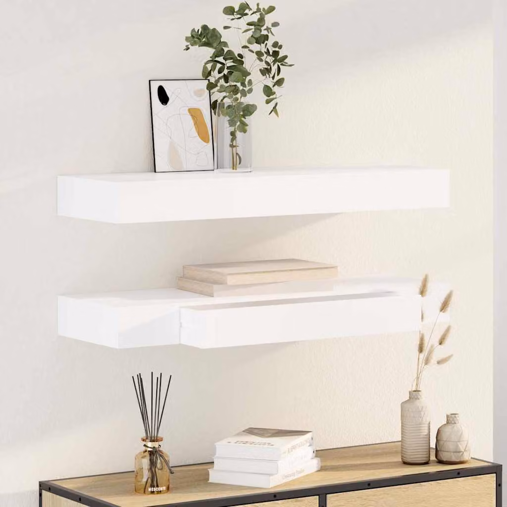 Set di 2 mensole con cassetti vidaXL in MDF bianco opaco, Larghezza: 80 cm
