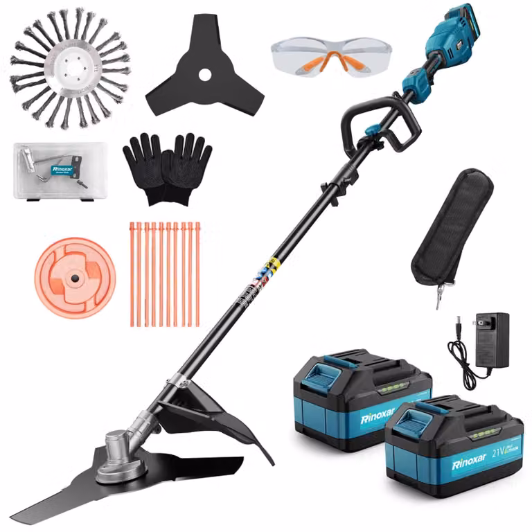 Tagliabordi senza fili 12000 giri/min - Motore anteriore brushless - 2 batterie 5200mAh incluse - 3 tipi lame, Ø26cm