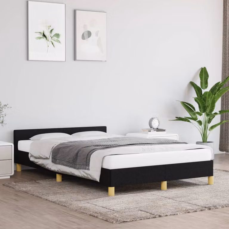 vidaXL Giroletto senza materasso in tessuto nero con struttura in legno e doghe L/P/H: 120 x 200 x 126 cm