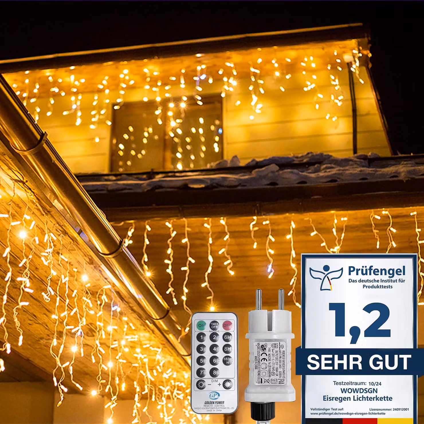 Catena luminosa a LED, 10 metri, 440 LED, grado di protezione IP44, 8 modalità, timer, luce bianca calda