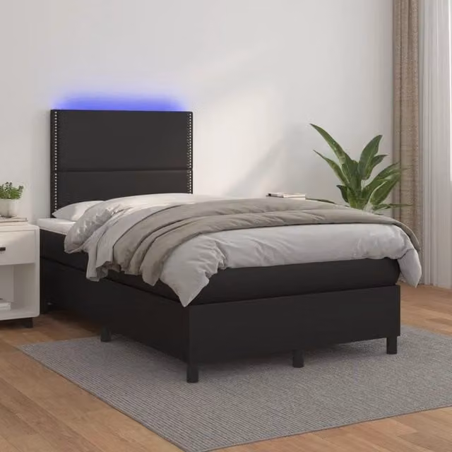 Letto a molle con materasso vidaXL in similpelle nero con illuminazione LED e porta USB L/P/H: 120 x 200 x 128 cm