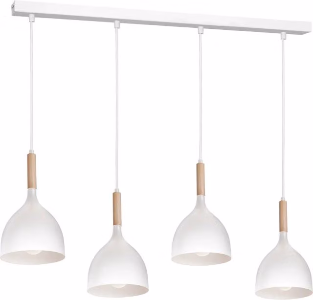 Lampada a sospensione Luminex Noak in legno e metallo bianco per cucina e soggiorno con 4 attacchi E27