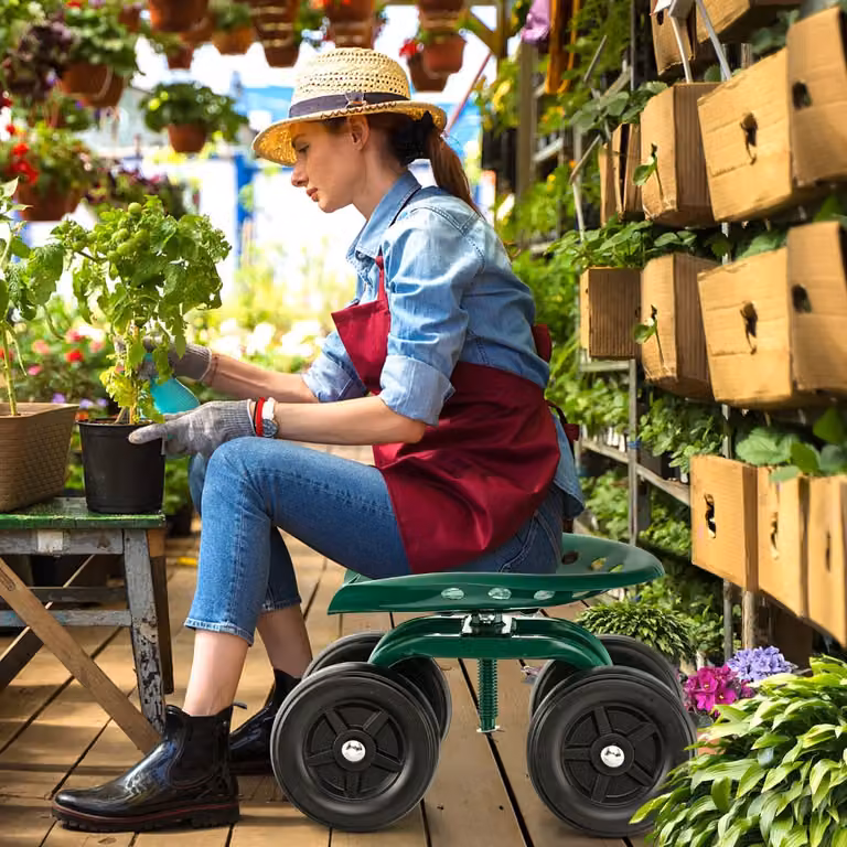 Carrello da giardino con seduta girevole a 360° e altezza regolabile Costway Verde