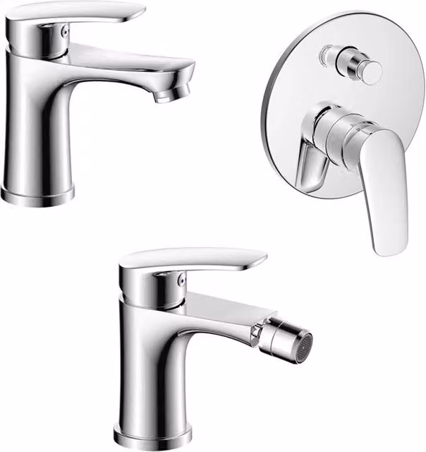 Set miscelatore ad incasso Tiny per lavabo, bidet e doccia con deviatore e scarico pop-up, finitura cromata in ottone