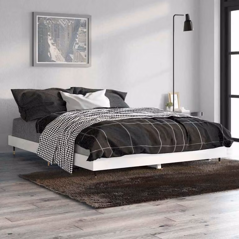 vidaXL Giroletto Bianco Lucido in Legno e Metallo L: 138 cm, P: 193 cm