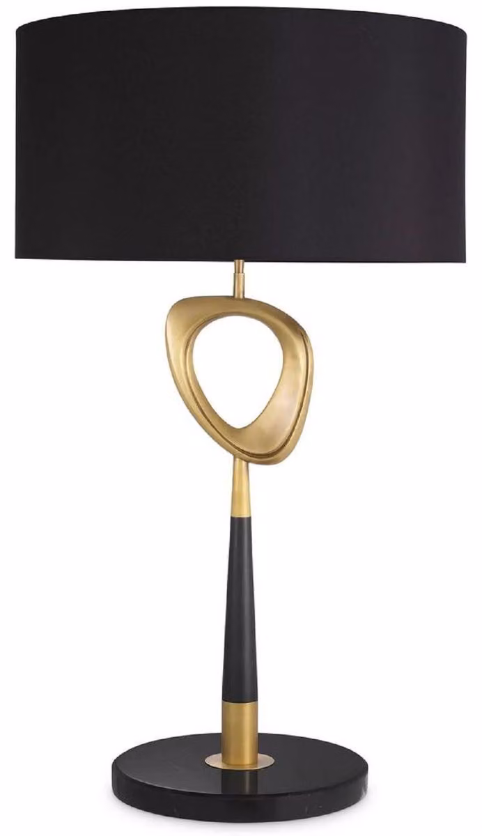 Casa Padrino lampada da tavolo in ottone antico / nero Ø 60 x H. 101,5 cm - Lampada da scrittura moderna con paralume rotondo - Collezione Luxury