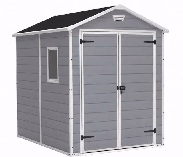 Casetta da Giardino Keter Manor 6x8 in Resina Grigia con Doppia Porta e Finestra, L/P/H: 185,8 x 227 x 236,8 cm