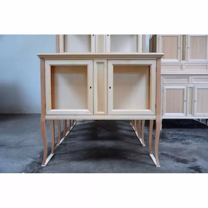 Vetrina classica Mobili 2G con 2 ante in vetro e legno grezzo marrone L: 110 cm, P: 40 cm, H: 100 cm – 1