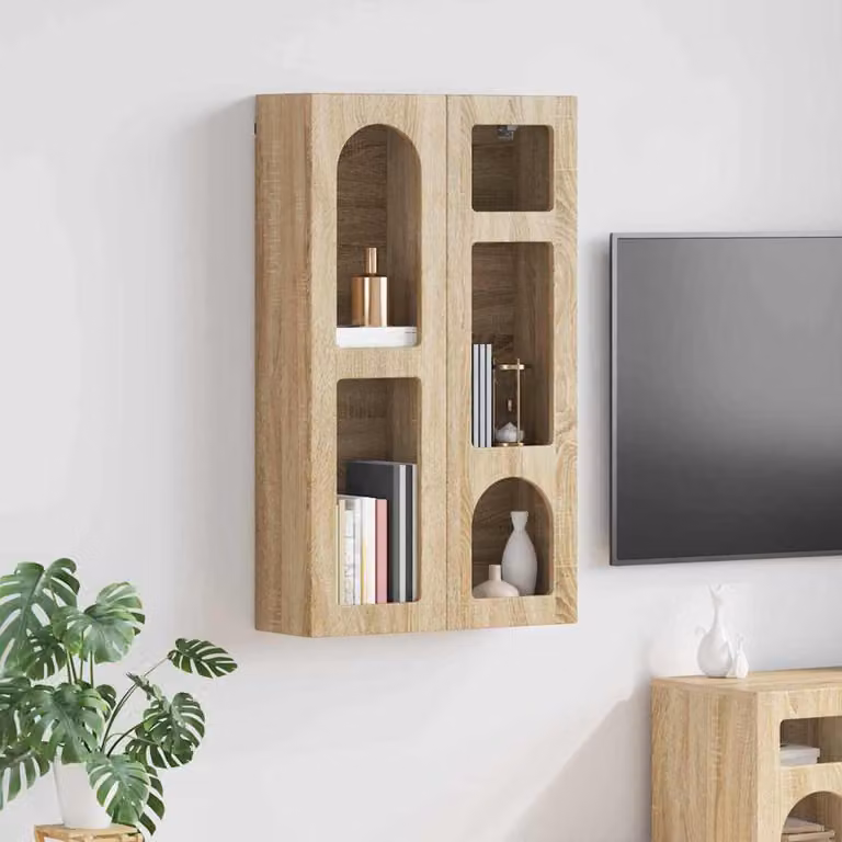 Armadio pensile da parete vidaXL ELST moderno con ante in vetro e ripiani interni, colore marrone, L: 59 cm, P: 20 cm, H: 100 cm