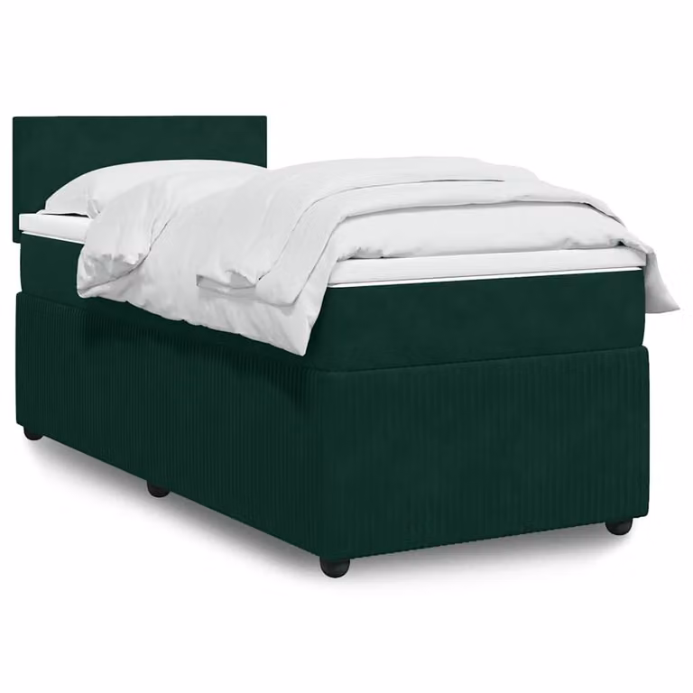 vidaXL Giroletto a Molle Ibrido con Materasso in Velluto Verde Scuro e Bianco L/P/H: 80 x 200 cm