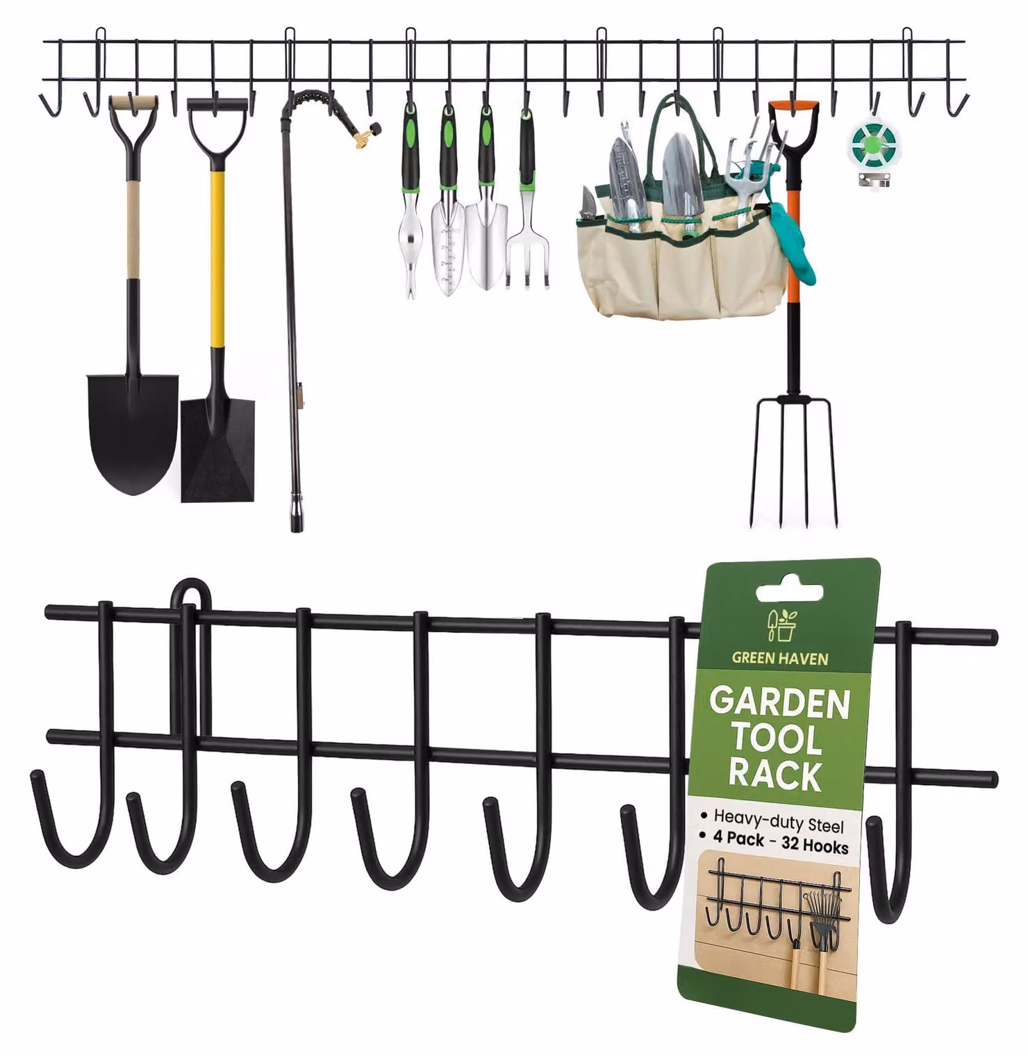 Porta attrezzi da giardino da 160 cm - struttura in metallo da montare a parete - organizer robusto per giardino e garage