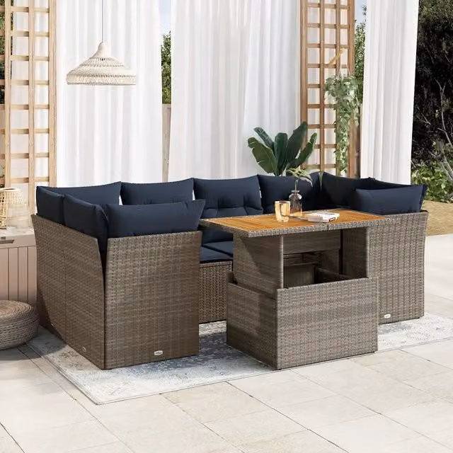 Set Divani da Giardino 7 pz con Cuscini Grigio in Polyrattan 3326896