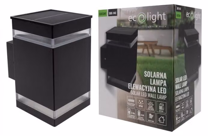 Lampada da parete solare a LED IP44, nera, EcoLight