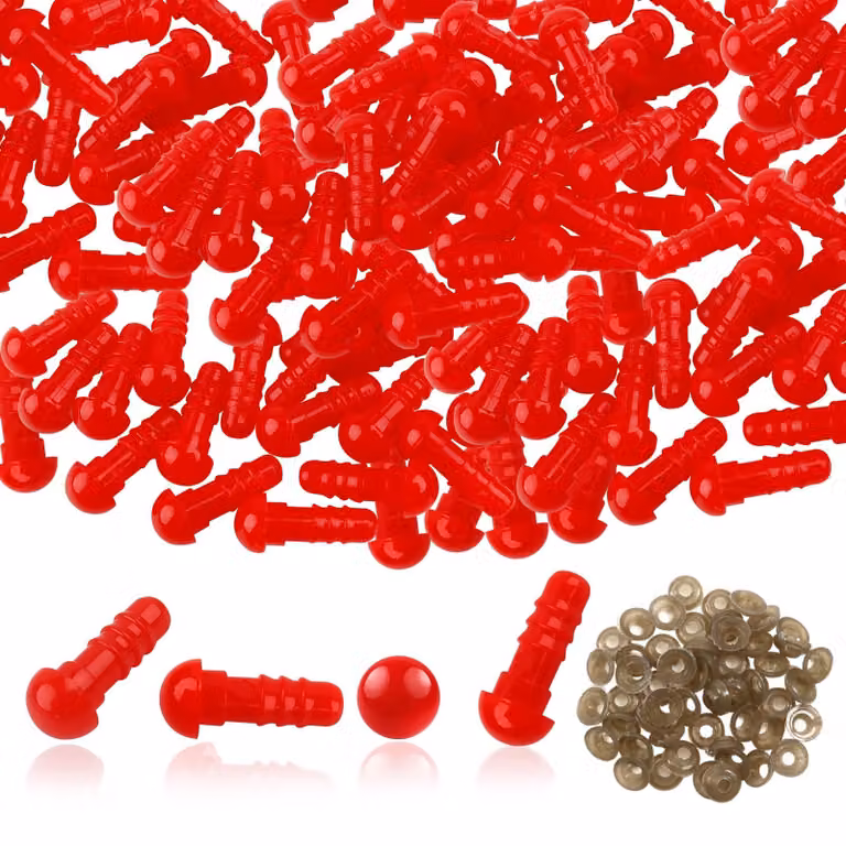 Occhi di sicurezza da 6 mm, colore rosso, confezione da 50 pezzi, con rondelle