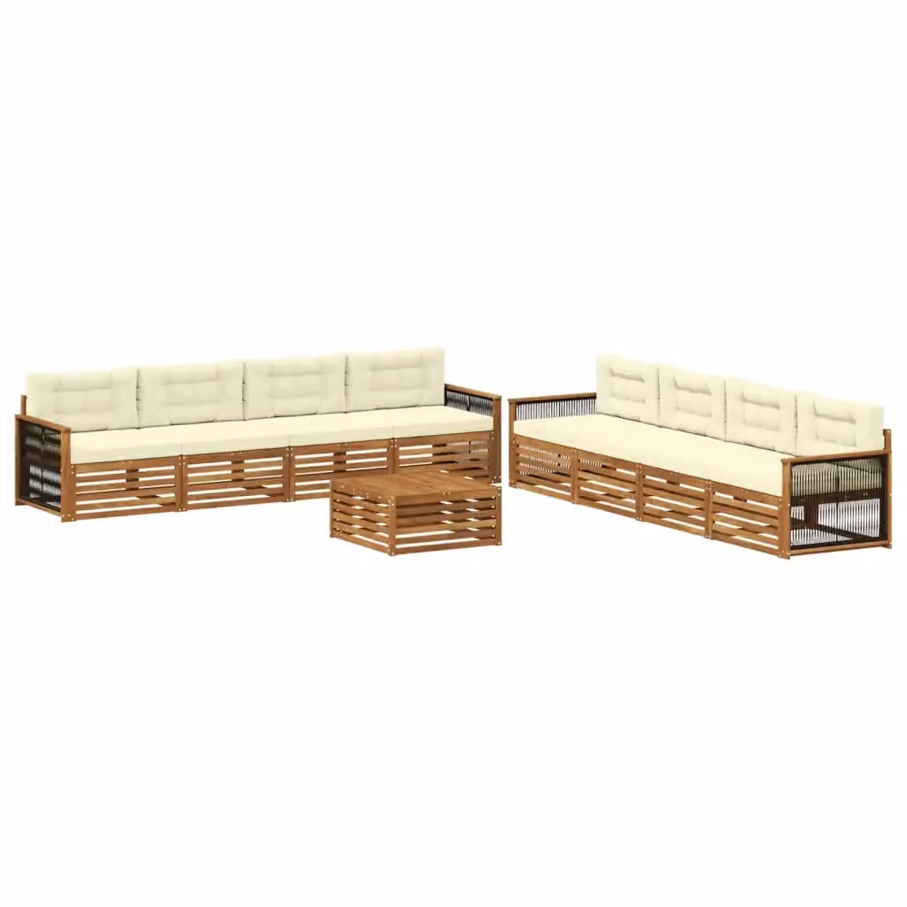 Set di divani da esterno vidaXL a forma di U in legno di acacia con cuscini, colore beige e bianco – 2