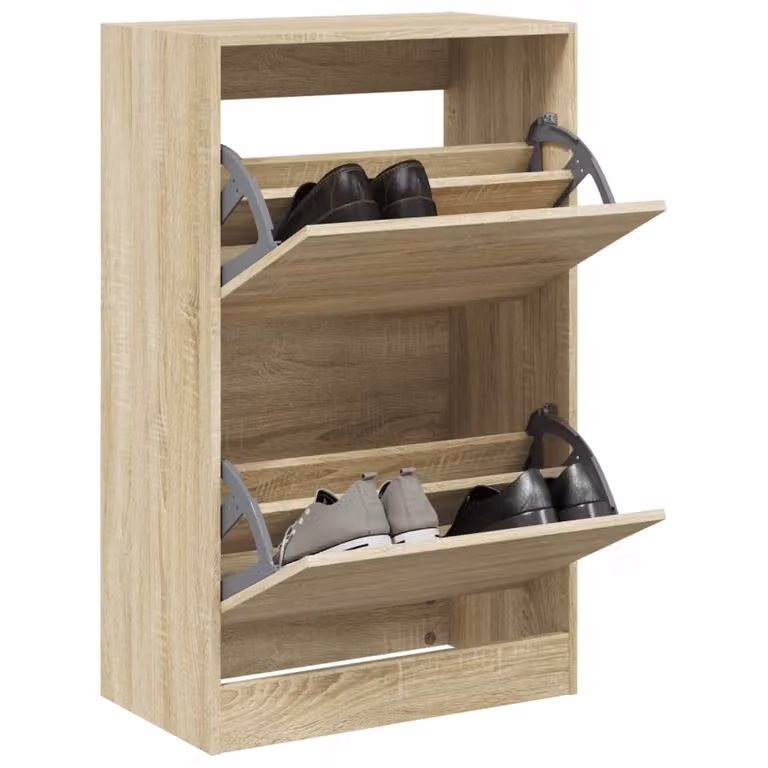 Scarpiera moderna vidaXL in legno Rovere Sonoma marrone, sospesa a parete, L: 60 cm, P: 34 cm, H: 96,5 cm