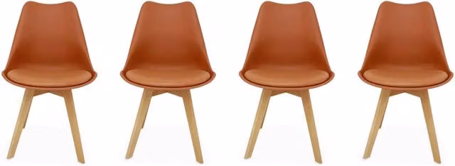 Set di 4 sedie scandinave imbottite Alice's Home in tessuto arancione con gambe in legno di faggio