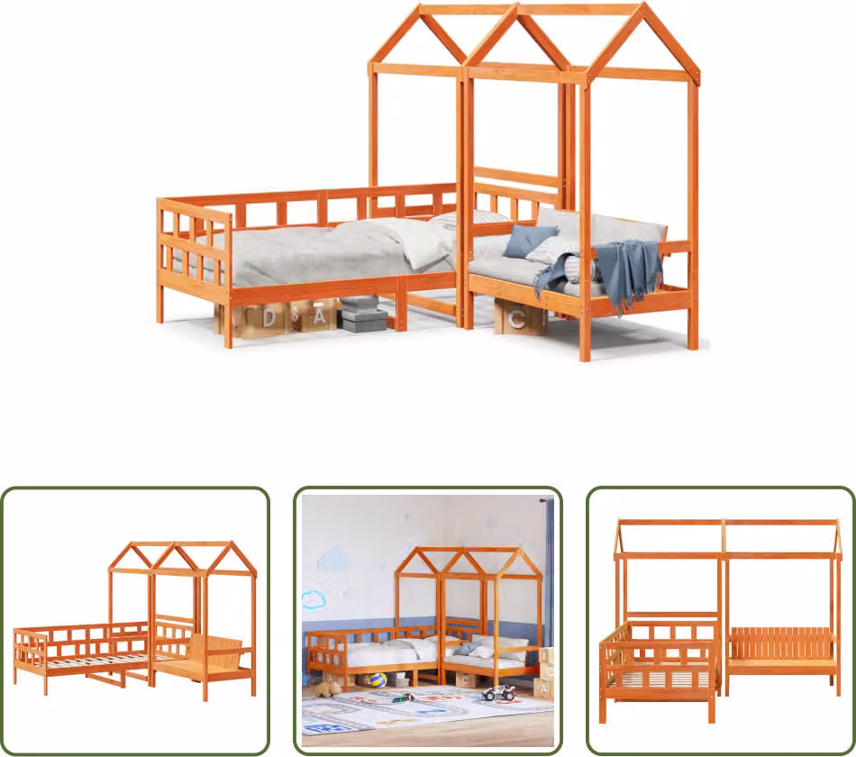 The Living Store set letto da giorno con tetto a cera marrone 90x200 cm in legno di pino massiccio
