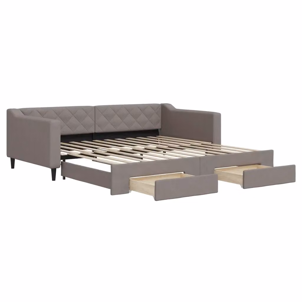 Divano Letto Estraibile con Cassetti vidaXL in Tessuto Beige o Grigio per Soggiorno e Camera da Letto L/P: 100 x 200 cm – 2