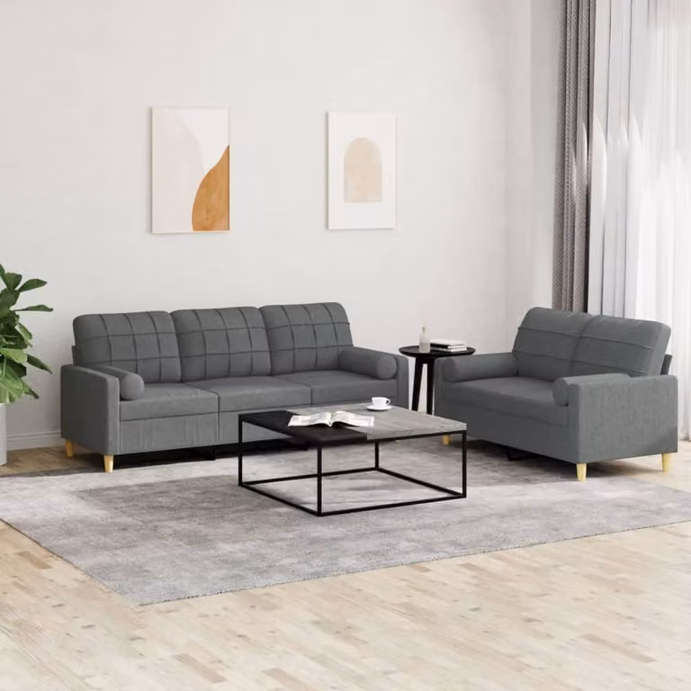 Maison Exclusive - Set divano a 2 posti con cuscini in tessuto grigio scuro