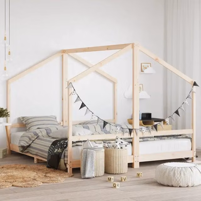 Giroletto per Bambini-Struttura Letto Bambini 2x(90x200) cm in Legno Massello di Pino
