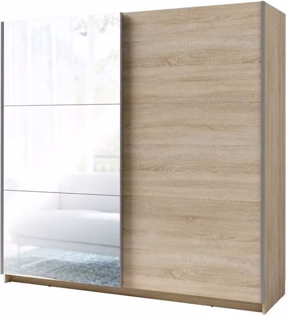 Armadio, guardaroba a 2 porte scorrevoli con specchio - rovere sonoma - Collezione ARSALA