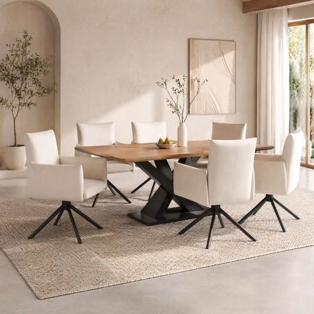 Set di 6 sedie da pranzo Mivray girevoli a 360° in velluto beige con braccioli e gambe in metallo, portata 150 kg