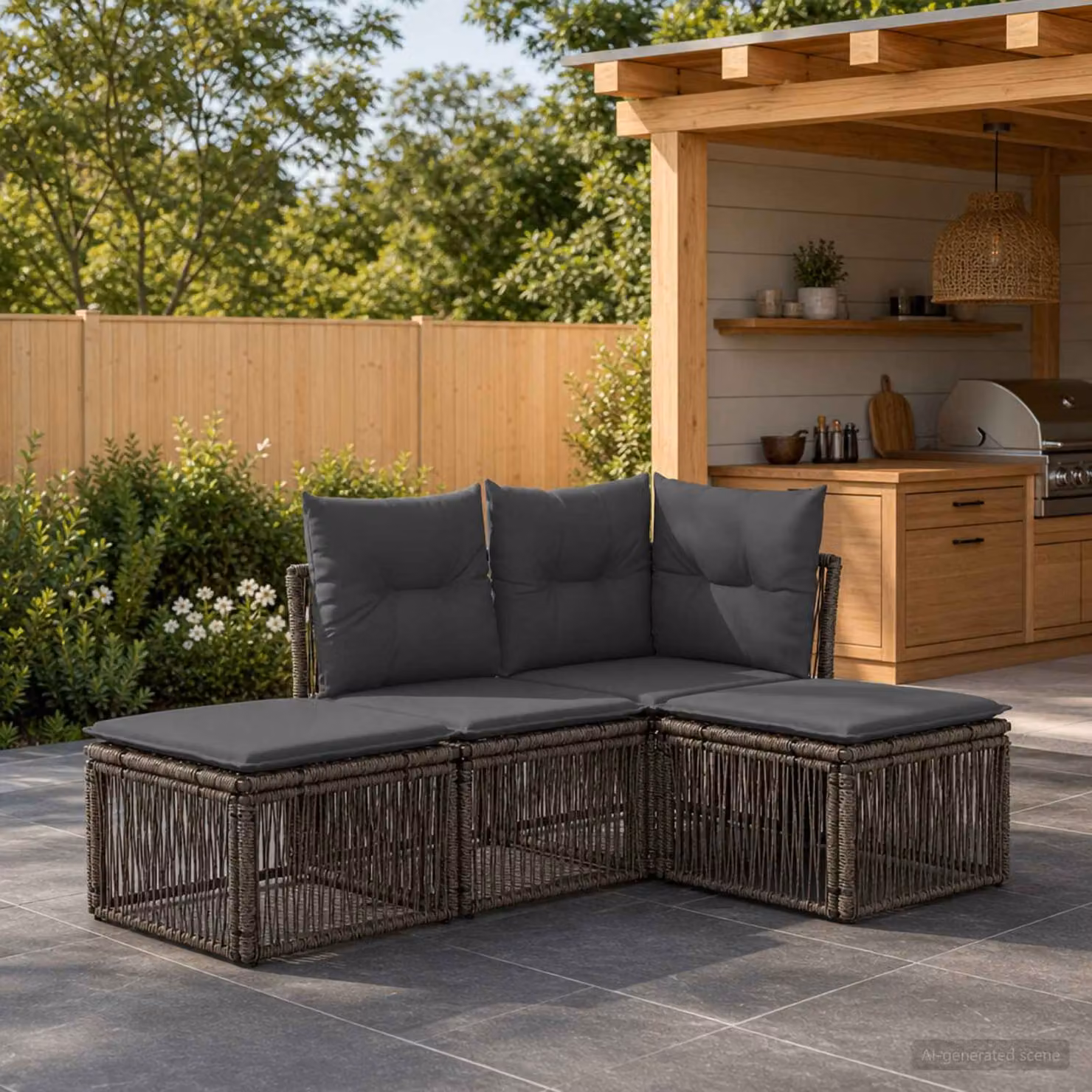 Set Divano da Giardino vidaXL 4 pz a Forma di L Grigio con Cuscini e Ottoman in Polyrattan e Acciaio