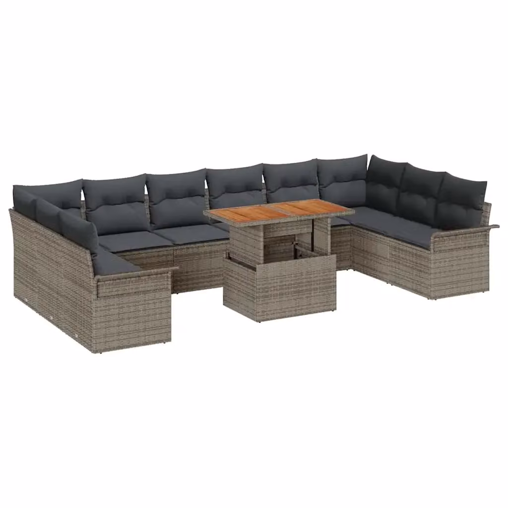 Set Divano da Giardino vidaXL 11 Pezzi in Poly Rattan Grigio con Tavolino e Cuscini – 2