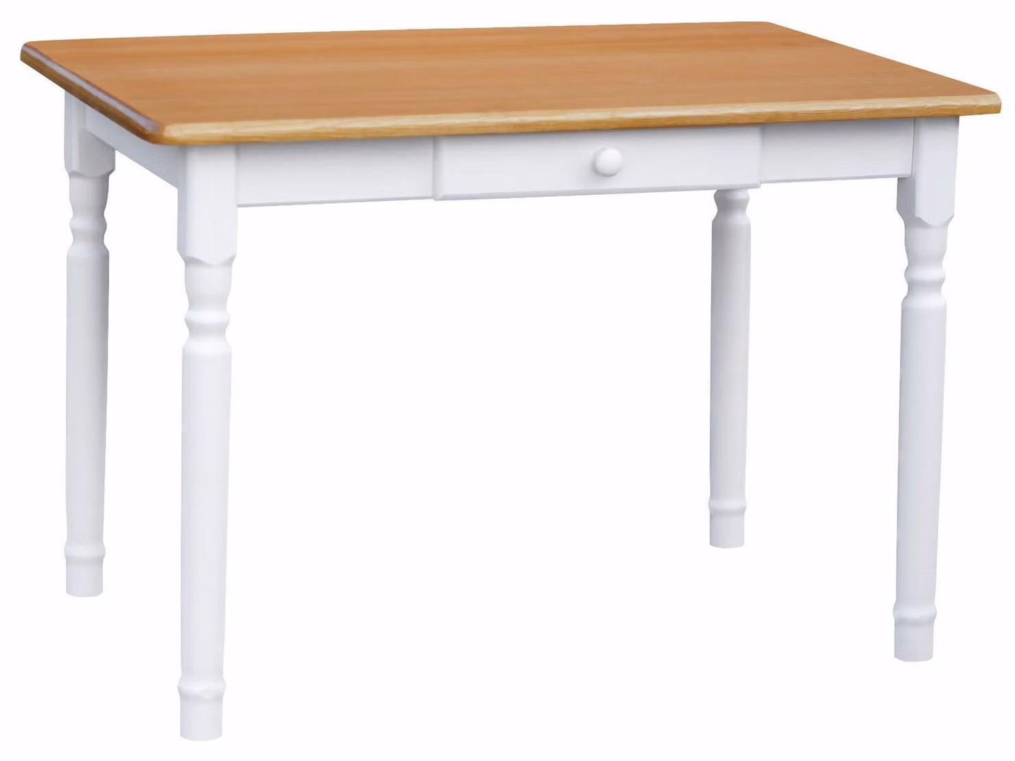 Tavolo bianco II con cassetto in legno di pino massiccio con piano in colore ontano 130 x 70 cm