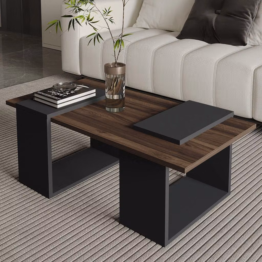 Tavolino moderno rettangolare HANAH HOME in legno, marrone e antracite, L: 90 cm, P: 46 cm, H: 37 cm – 2