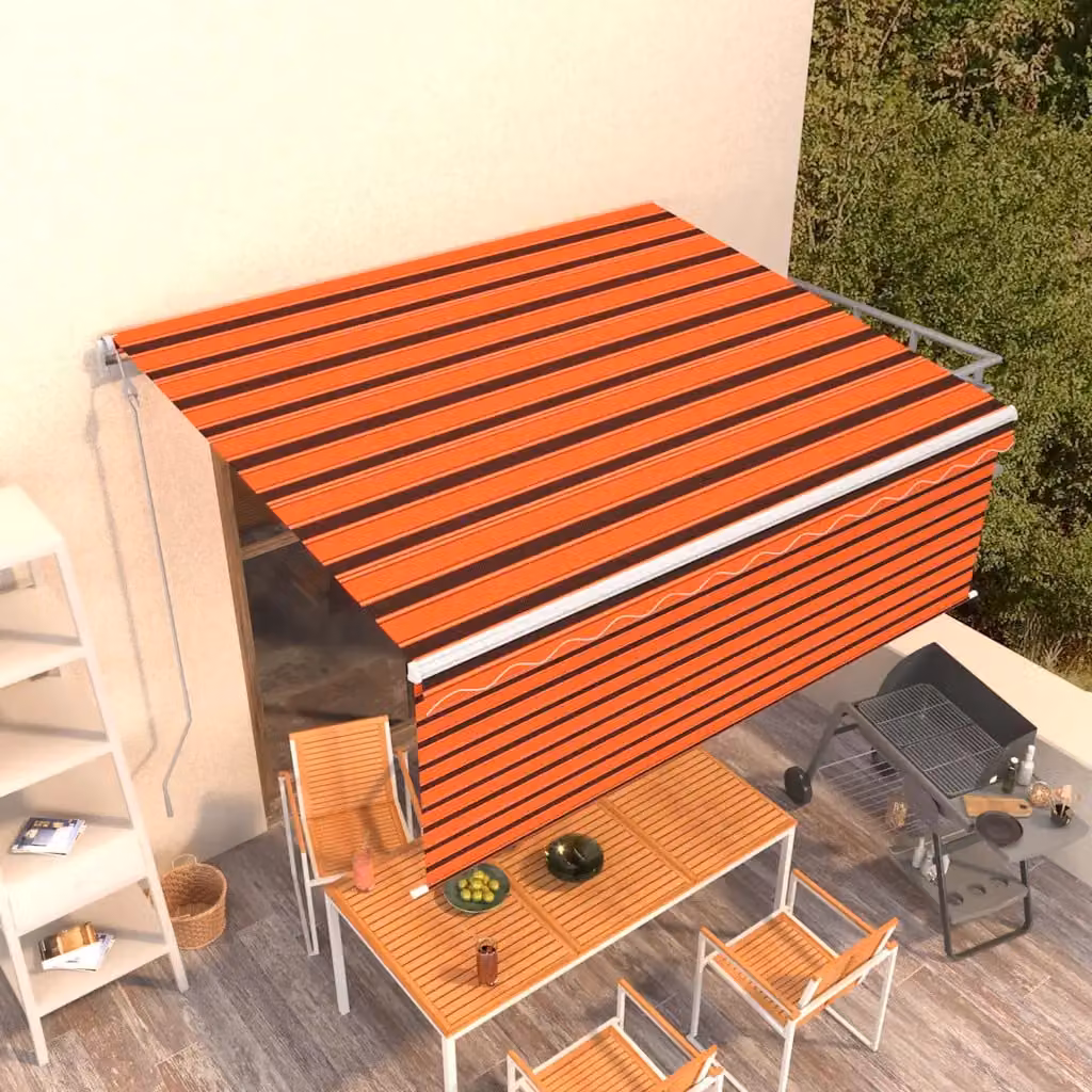 vidaXL Tenda da Sole Retrattile Automatica con Telecomando in Alluminio e Poliestere, Arancione, Marrone e Bianco, L: 450 cm x P: 300 cm