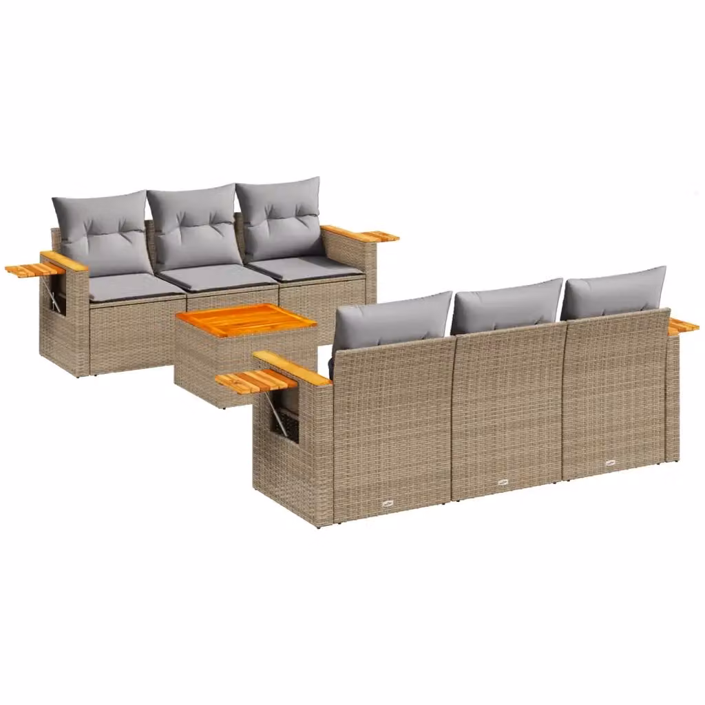 Set di divani da giardino VIDAXL in polyrattan beige con cuscini, design moderno a L per 7 persone – 2