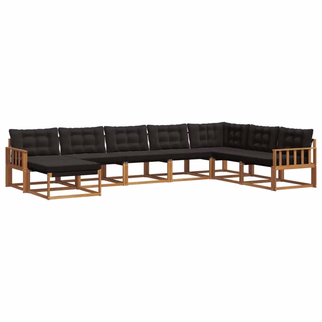 Set di divani da esterno a L vidaXL in legno di acacia con cuscini, 8 pezzi, Marrone e Nero – 2