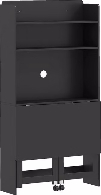Scrivania per computer HOMCOM con piano ribaltabile, ripiani e 2 ruote, nero, L: 80 cm, P: 69 cm, H: 155 cm – 1