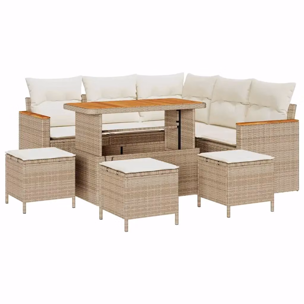 Set Divano da Giardino vidaXL in Polyrattan Beige con Cuscini e Tavolino da 9 Pezzi – 2
