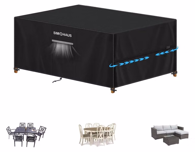 Copertura impermeabile per mobili da giardino, realizzata in tessuto Oxford 420D, con aperture di ventilazione, dimensioni 140x100x90 cm, colore nero