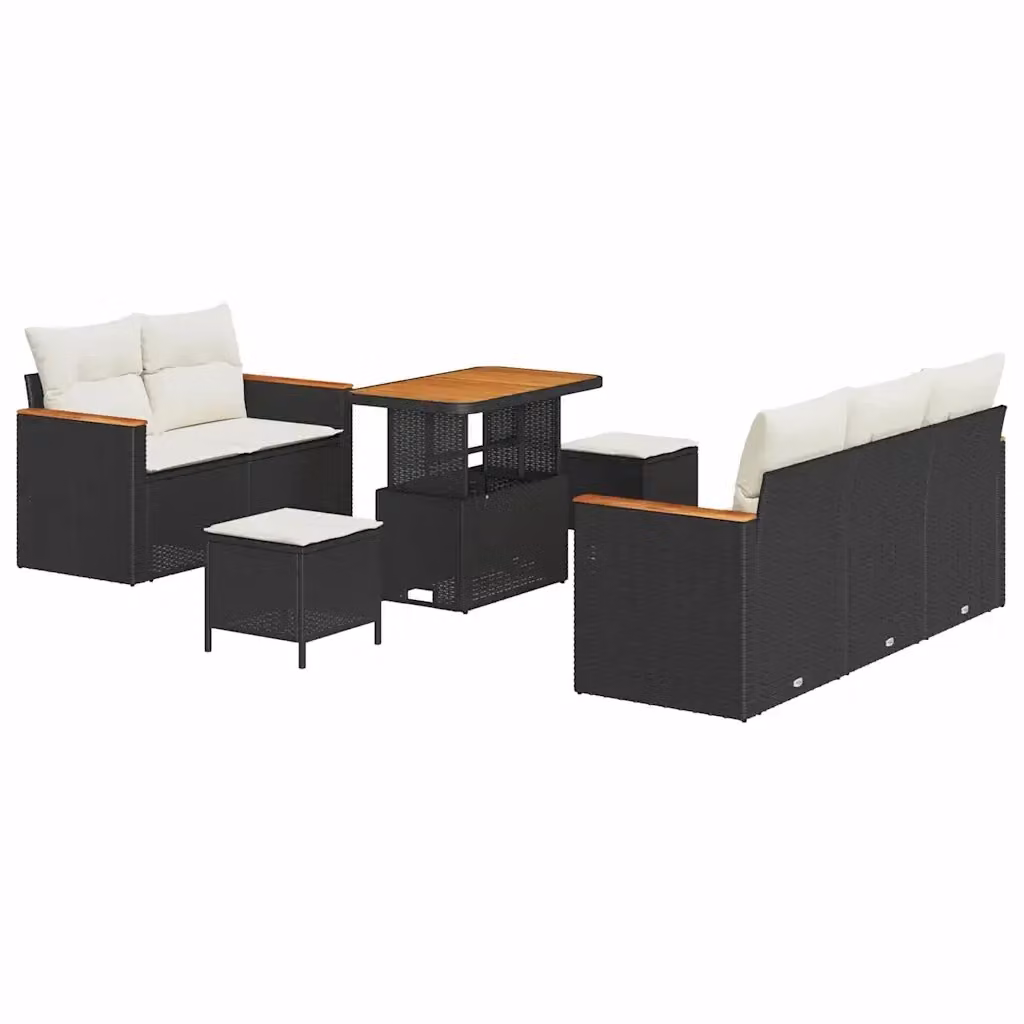 Set Divano da Giardino a L vidaXL 8 Pezzi con Cuscini Nero e Beige in Polyrattan e Acciaio – 2