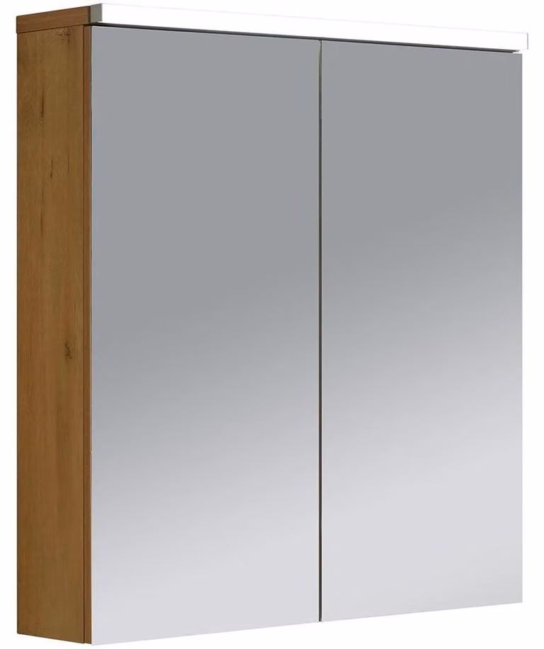 CERANO - Armadietto da bagno a specchio con illuminazione a LED Avia - rovere miele - 65x70x16,5 cm