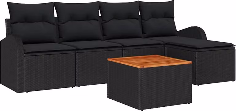 Set Divano da Giardino con cuscino 6 pcs Nero polyrattan