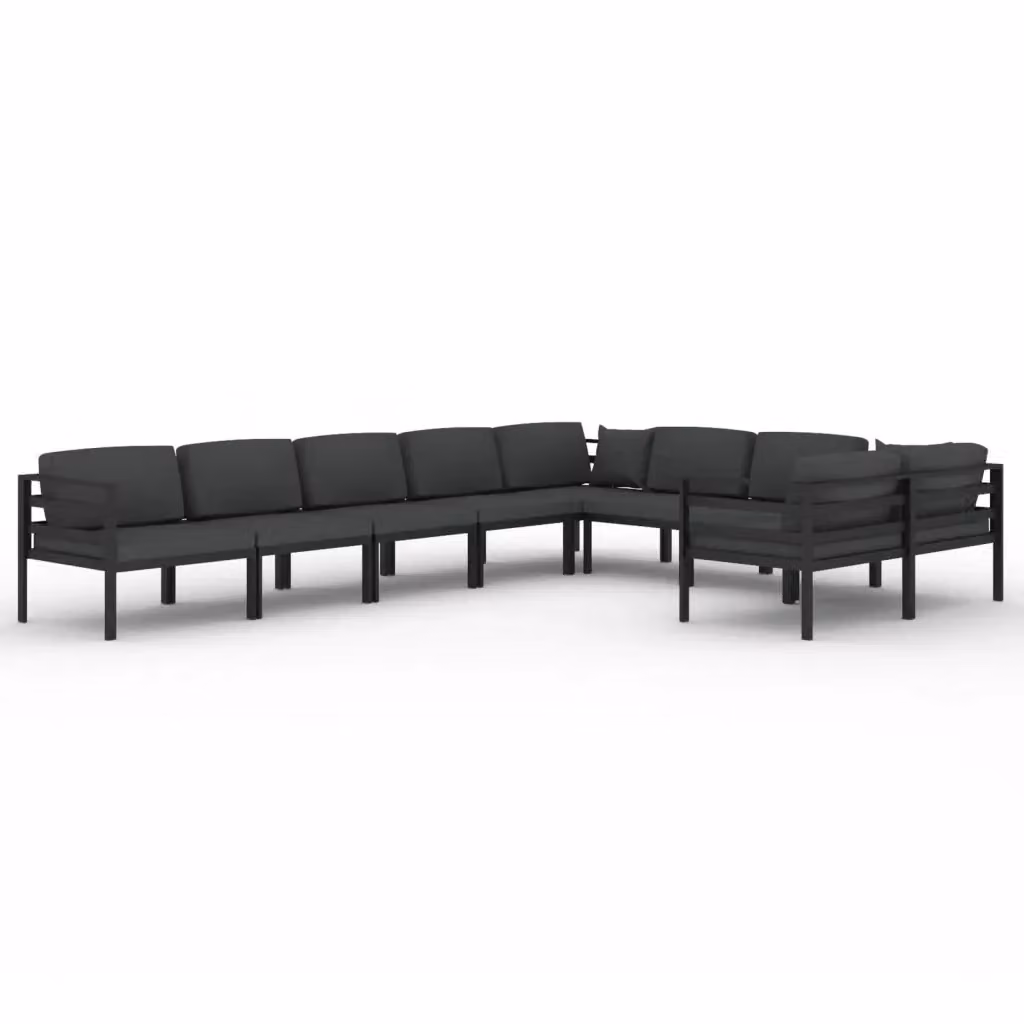 Set di Divani da Giardino vidaXL 9 Pezzi a Forma di L con Cuscini in Alluminio Antracite e Tessuto Moderno – 2