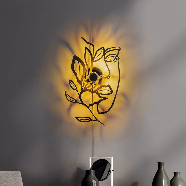 Applique da parete Flower Faced Opviq, Nero, Soggiorno / Sala da pranzo, Metallo, Moderno, Applique