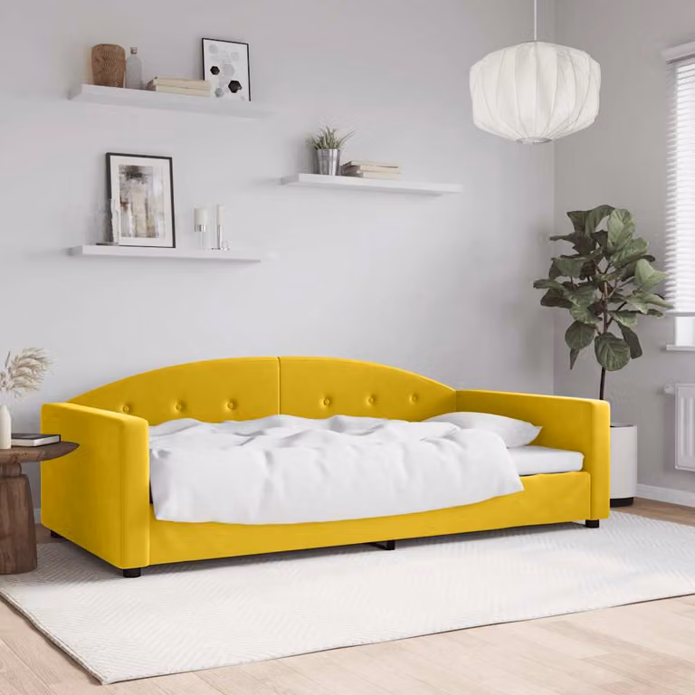 Letto da giorno vidaXL in velluto giallo con struttura in legno e metallo L/P/H: 200 x 100 x 75 cm